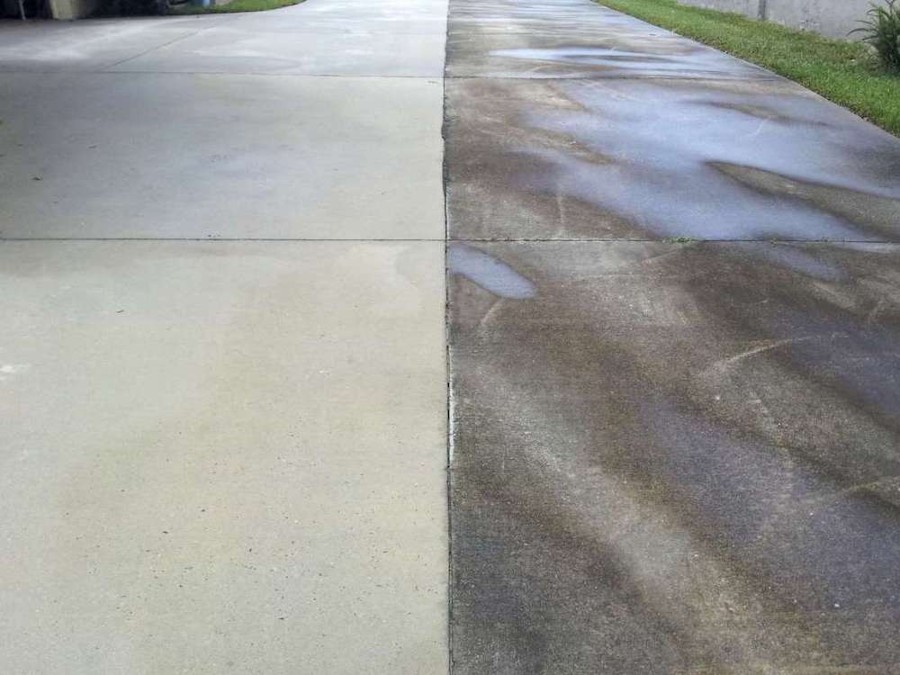 Driveway pressure washing before and after