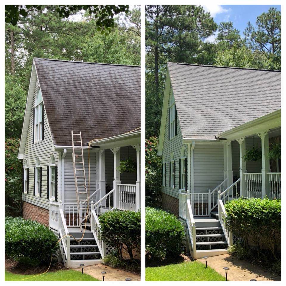 Roof cleaning before and after